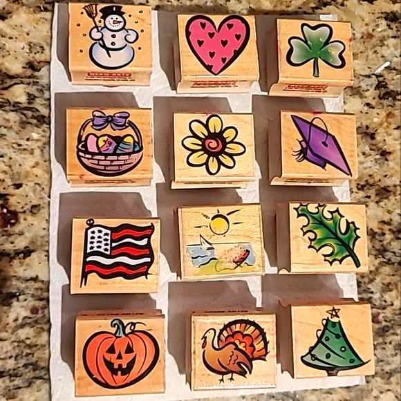 A YEAR OF STAMPS MONTH 1998 Holidays Hero Arts LL452 SET KIT wood Rubber Stamp - Picture 4 of 9